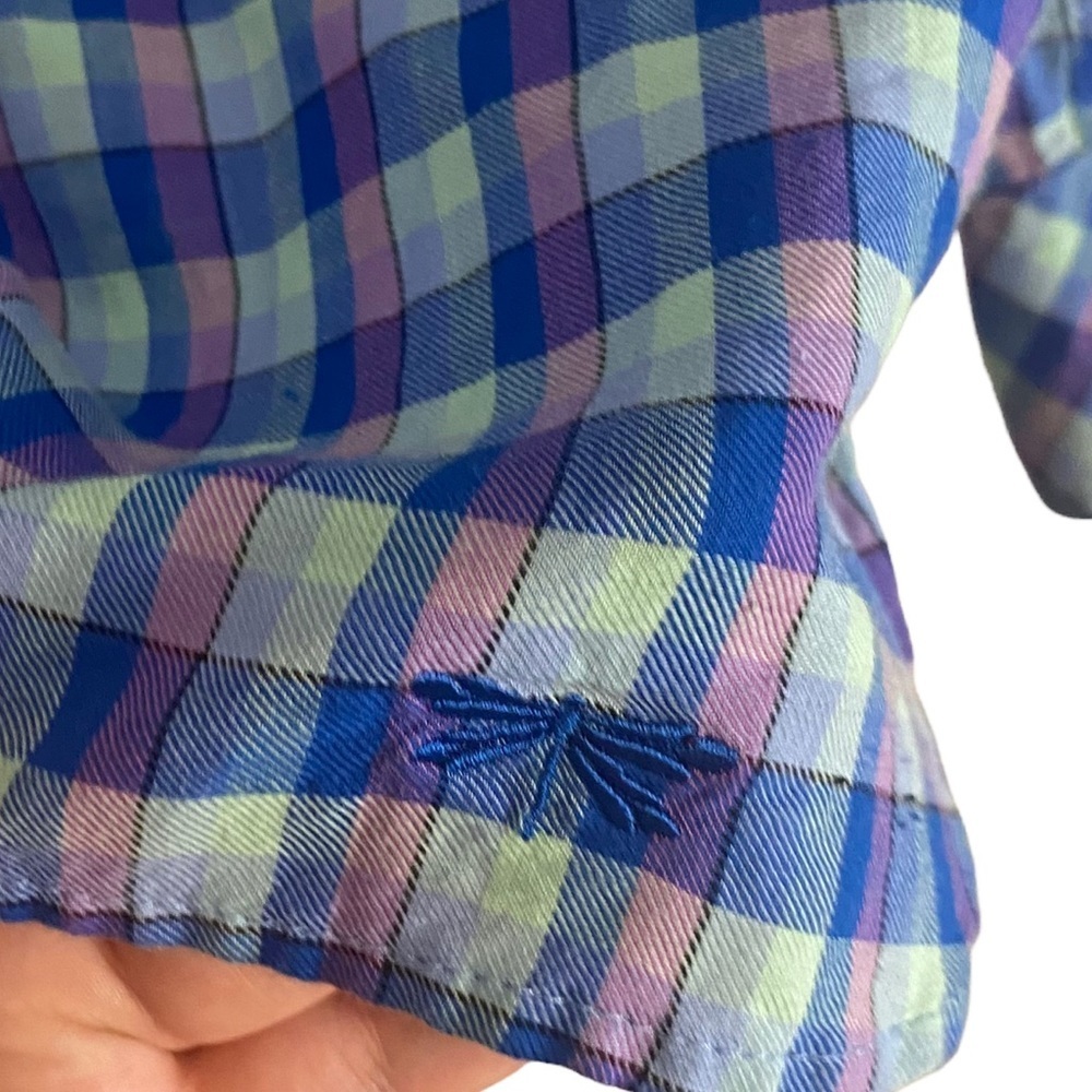 Talbots Pastel Blue Plaid Button Down 100% cotton Sz Small - Picture 3 of 7